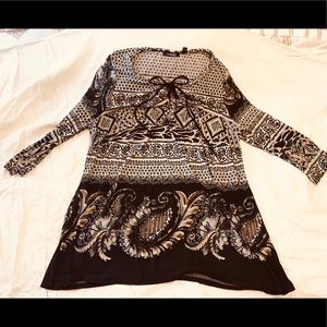 Black tan brown paisley top 2x